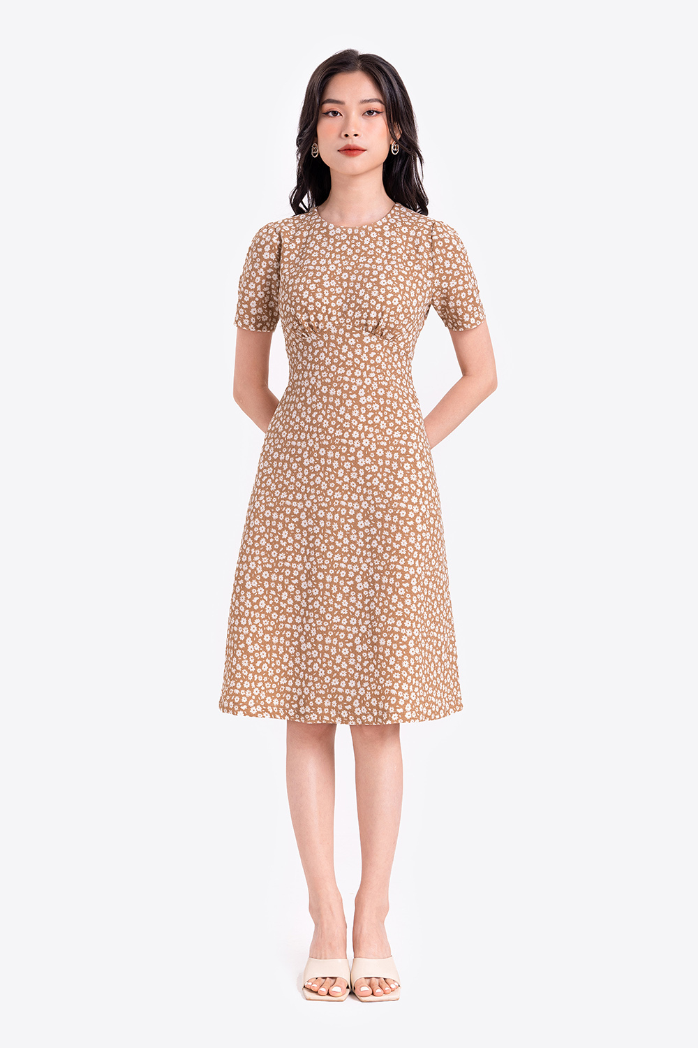 Đầm hoa nhí công sở dáng chữ A 