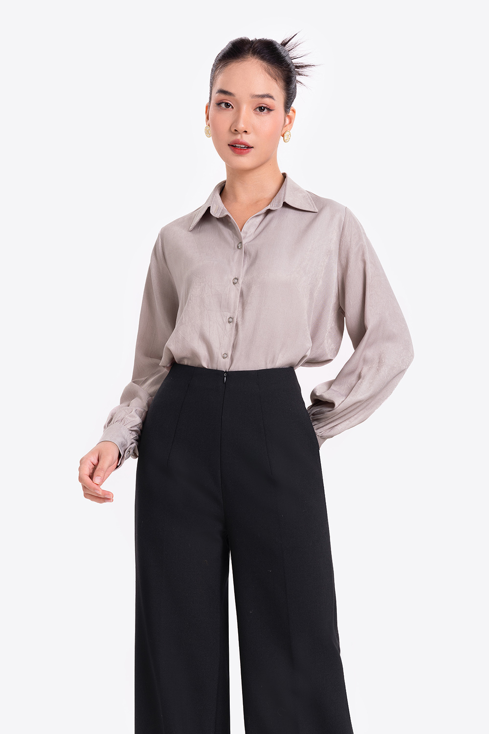 Áo sơ mi nữ trơn dài tay công sở 