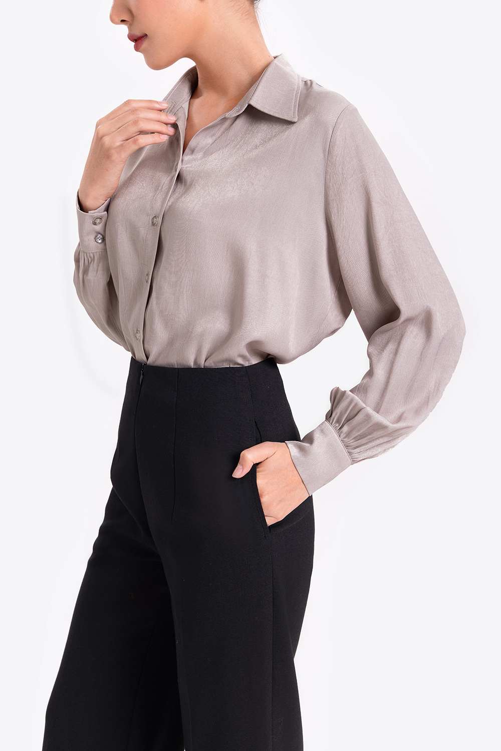 Áo sơ mi nữ trơn dài tay công sở 