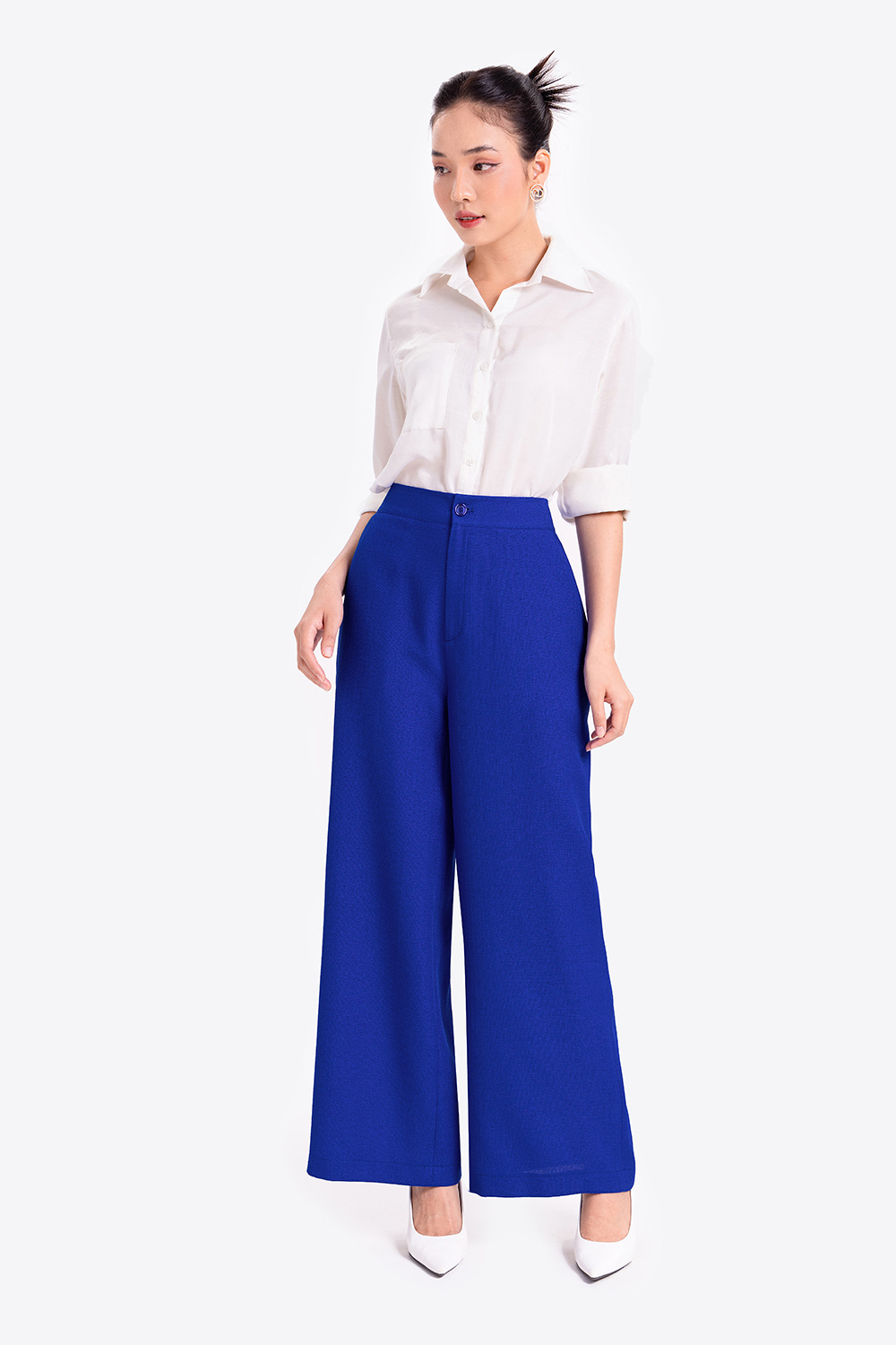 Quần tây công sở nữ ống suông màu xanh 