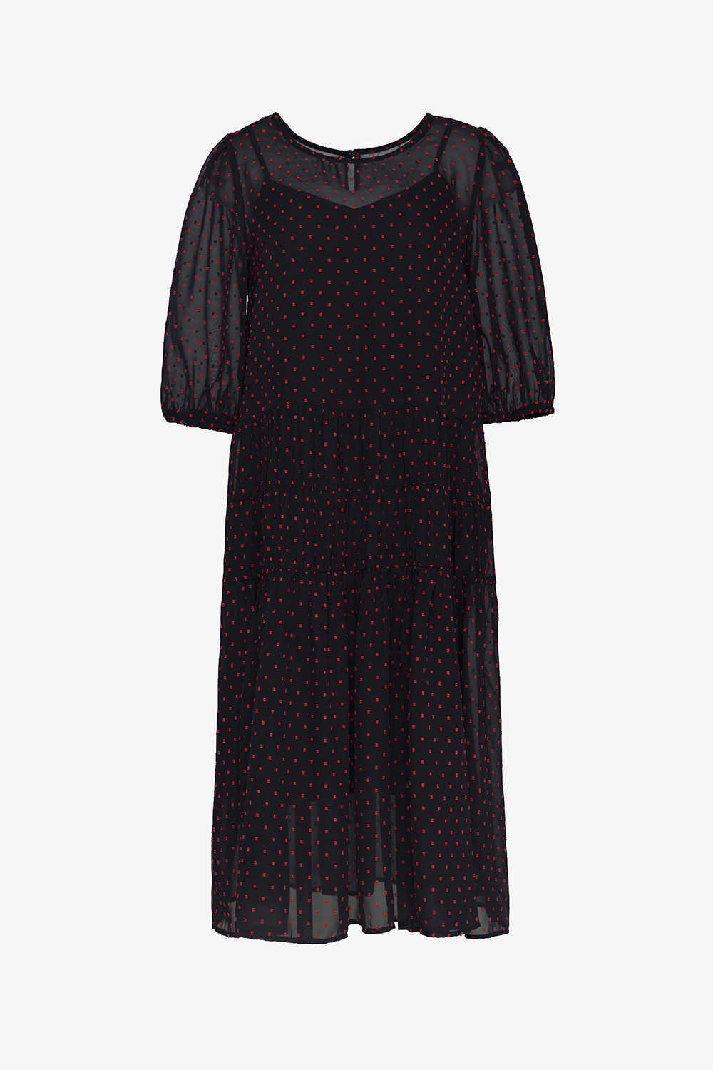 Đầm suông công sở họa tiết chấm bi