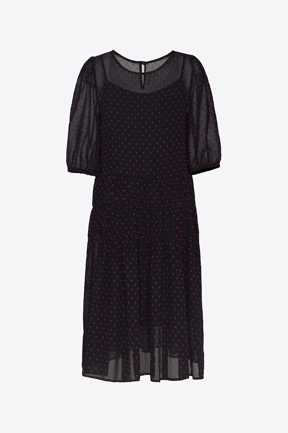 Đầm suông công sở họa tiết chấm bi