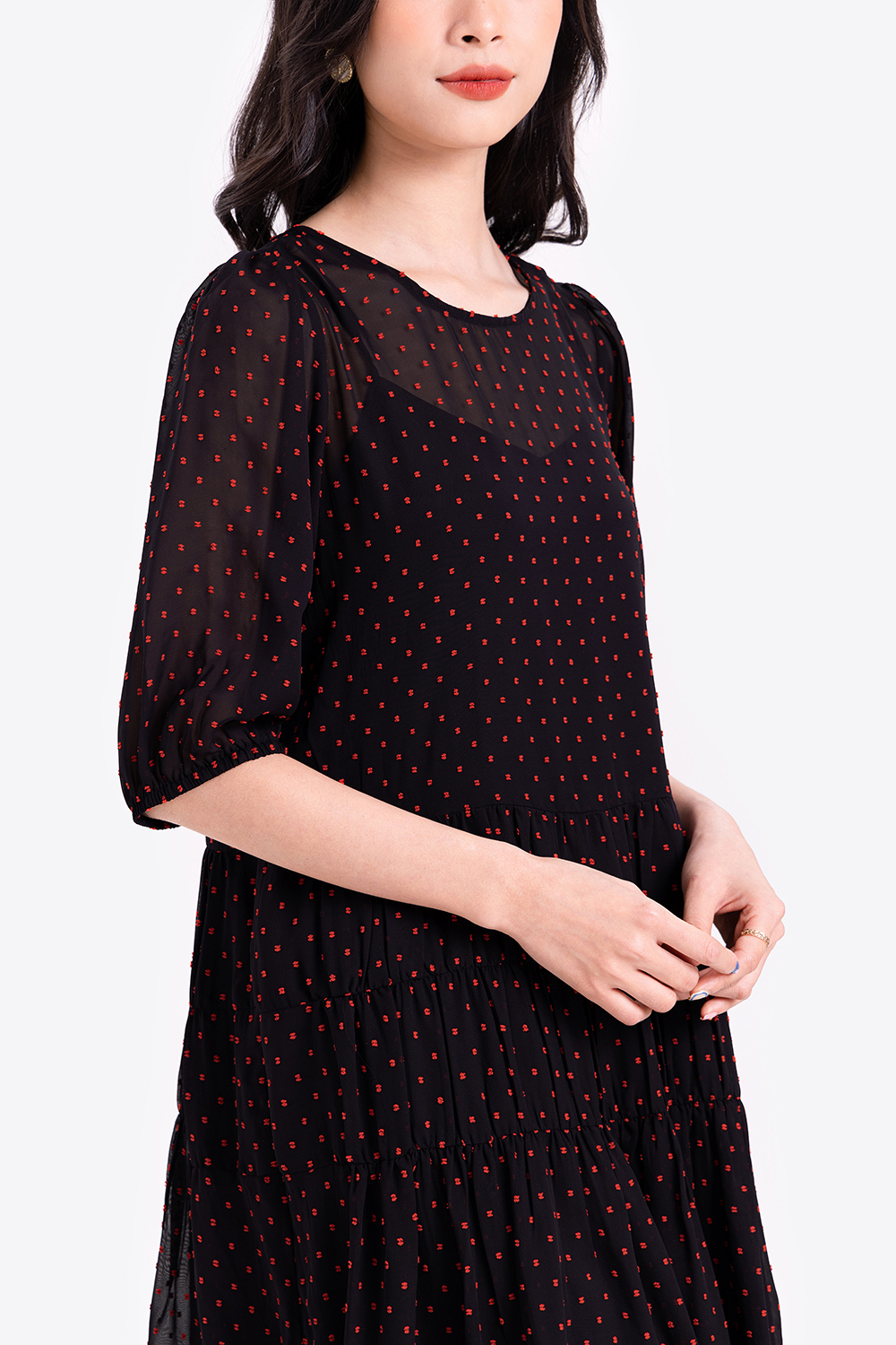 Đầm suông công sở họa tiết chấm bi