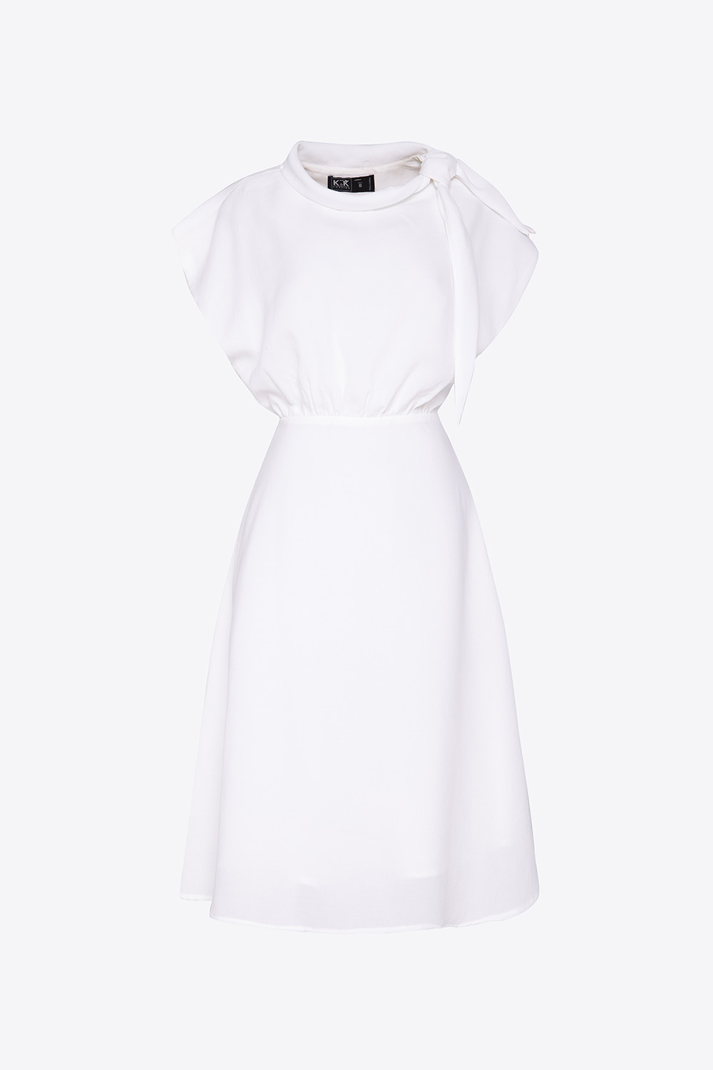 Đầm xòe trắng cổ phối nơ 