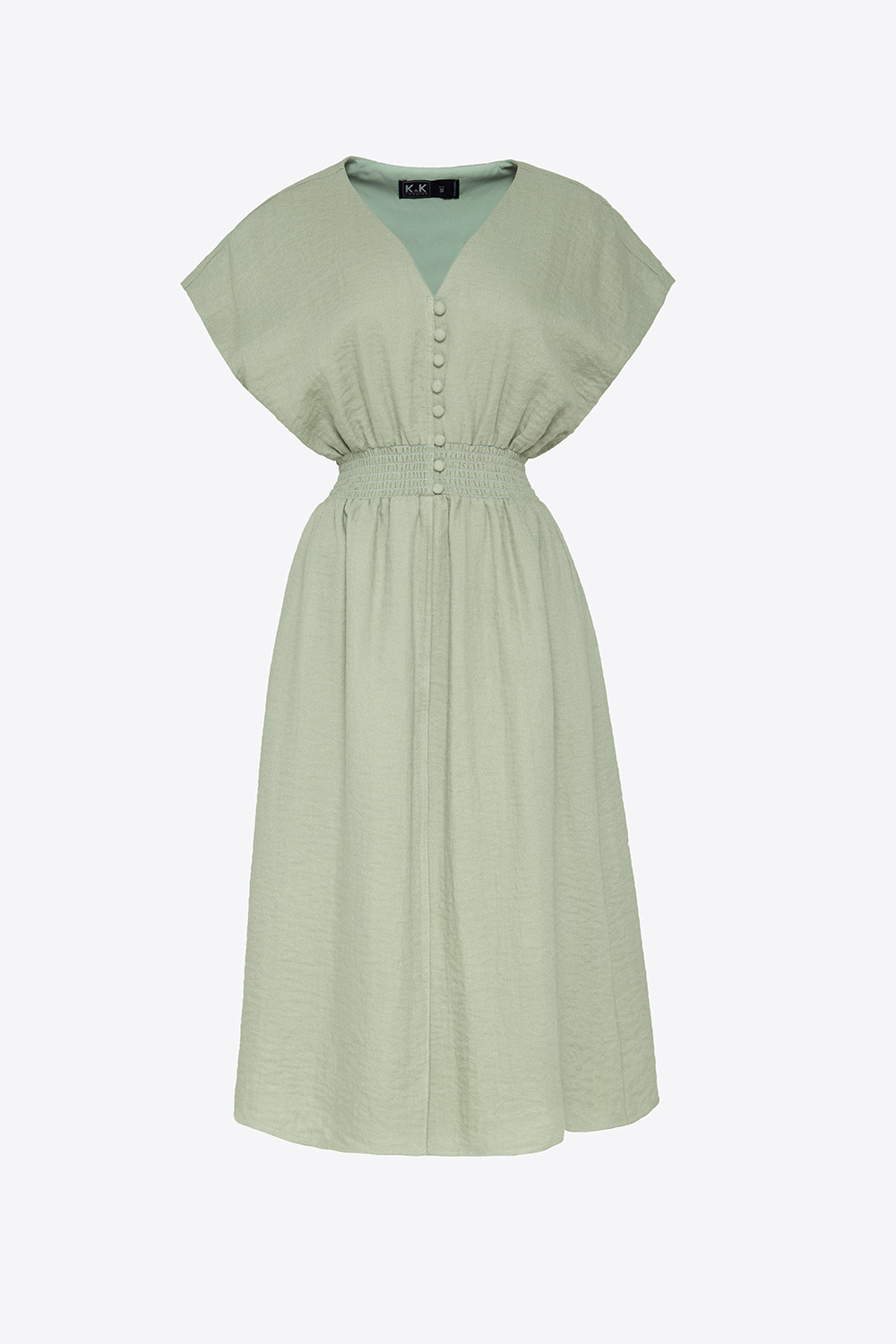 Đầm xòe công sở eo bo chun phối nút 