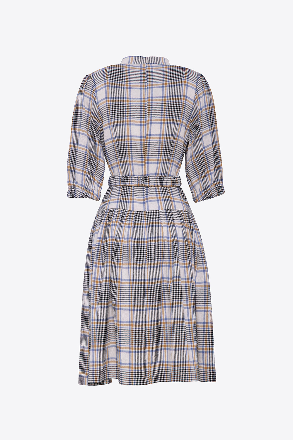 Đầm sơ mi kẻ phối dây thắt lưng 