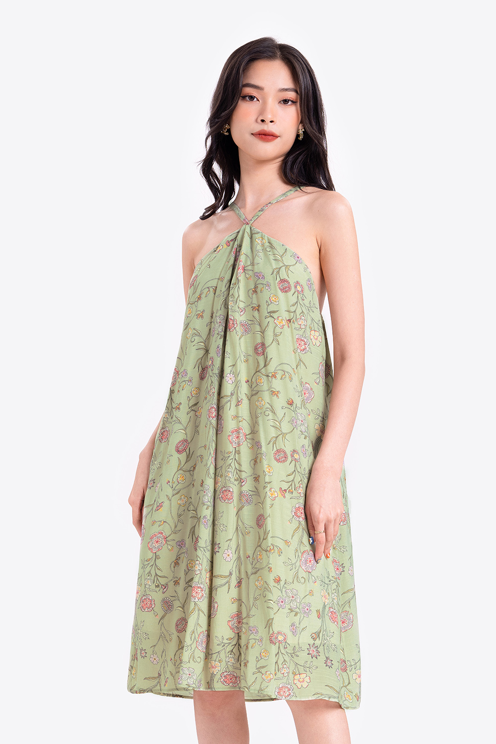Đầm hoa dáng suông cổ yếm HL20-15 | Thời trang công sở K&K Fashion