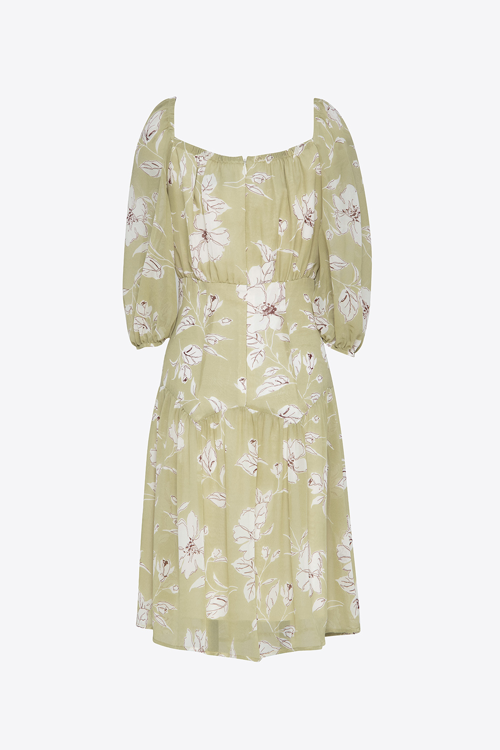 Đầm hoa công sở xếp ly hạ eo