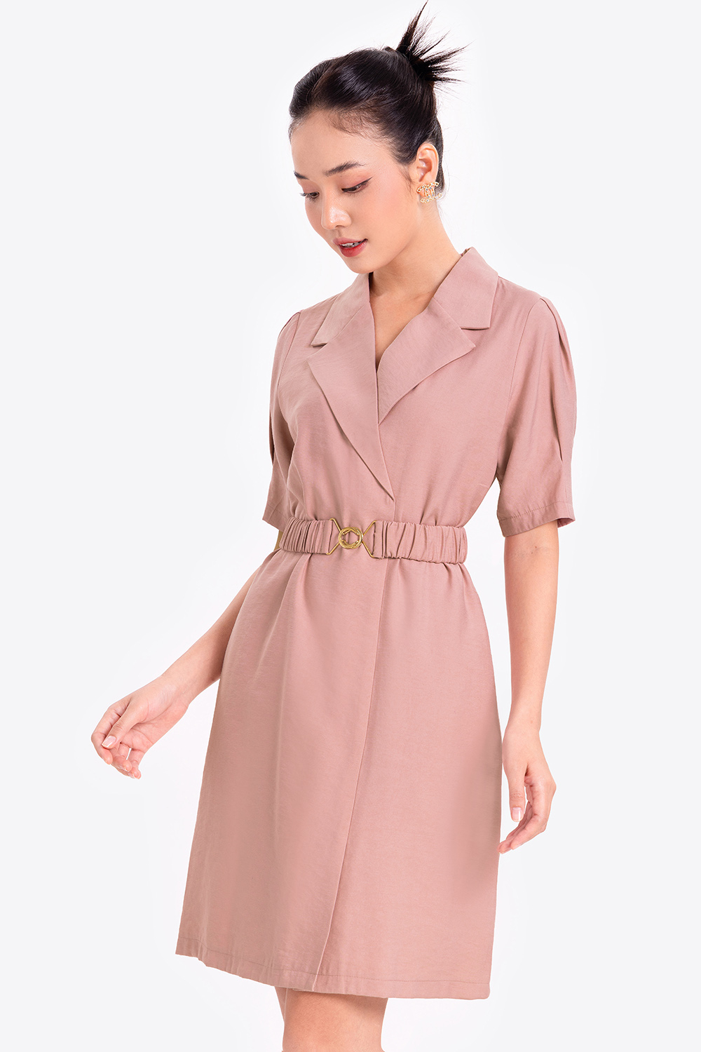 Đầm suông phối thắt lưng vải 