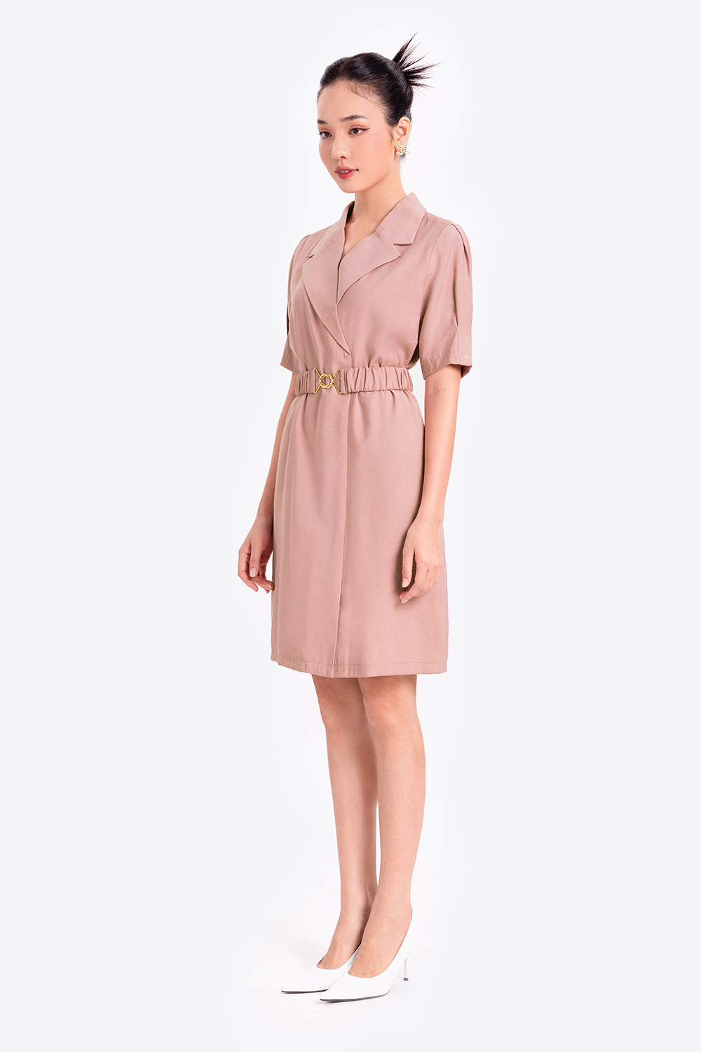 Đầm suông phối thắt lưng vải 