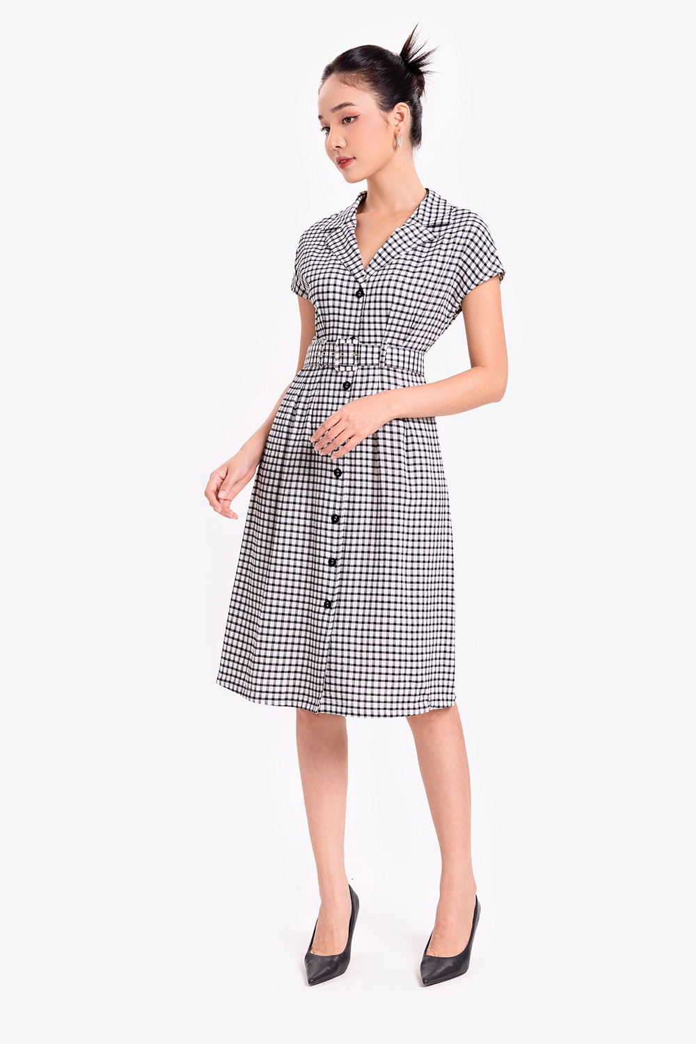 Đầm sơ mi caro nữ công sở 