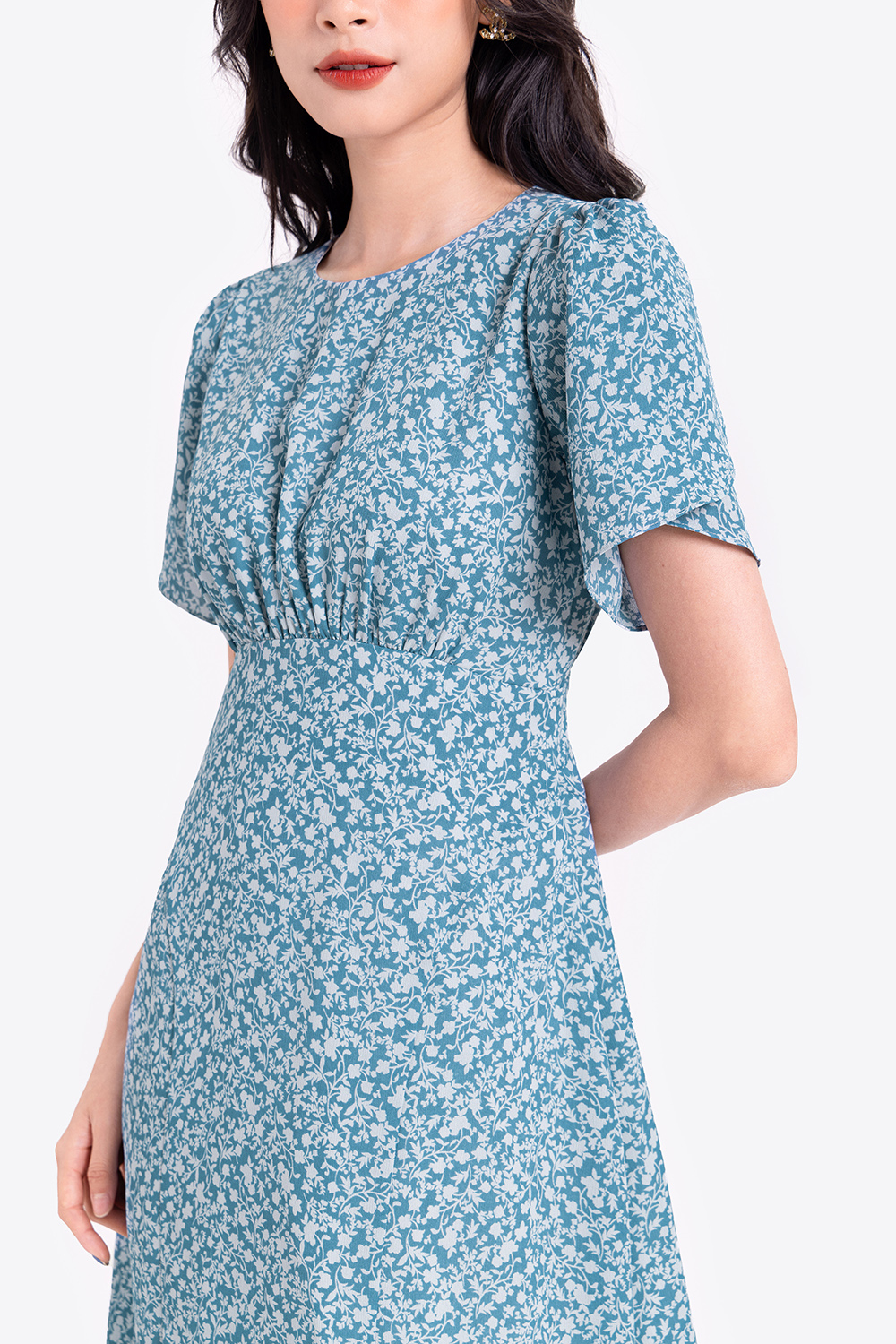 Đầm hoa nhí dáng chữ A eo cao 