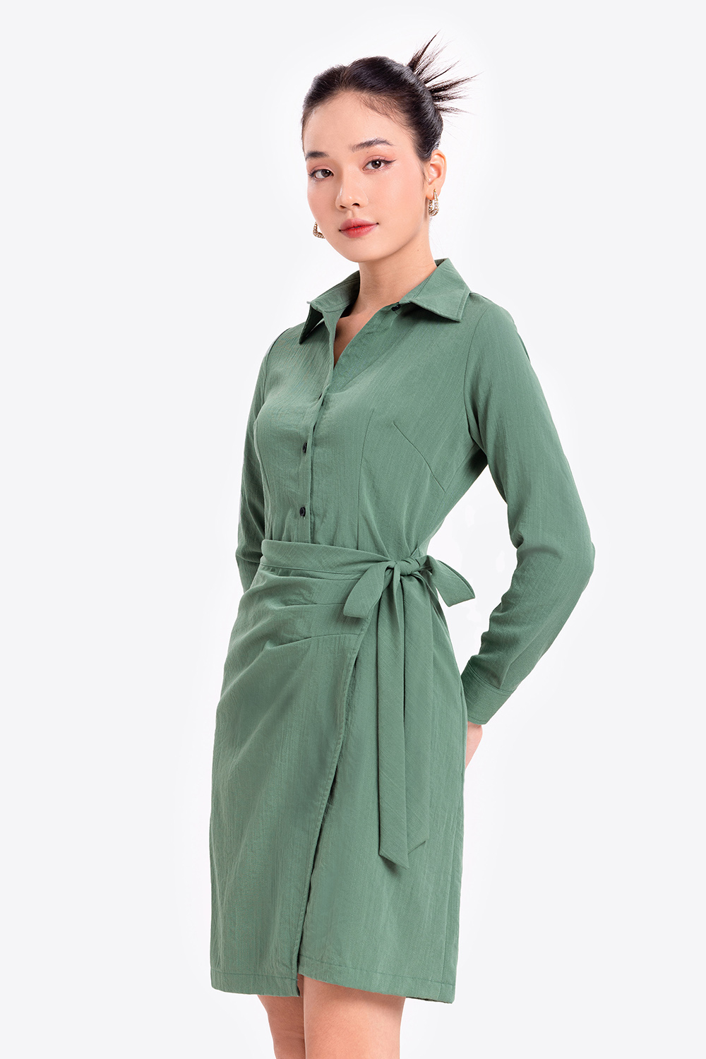 Đầm sơ mi công sở tùng đắp 