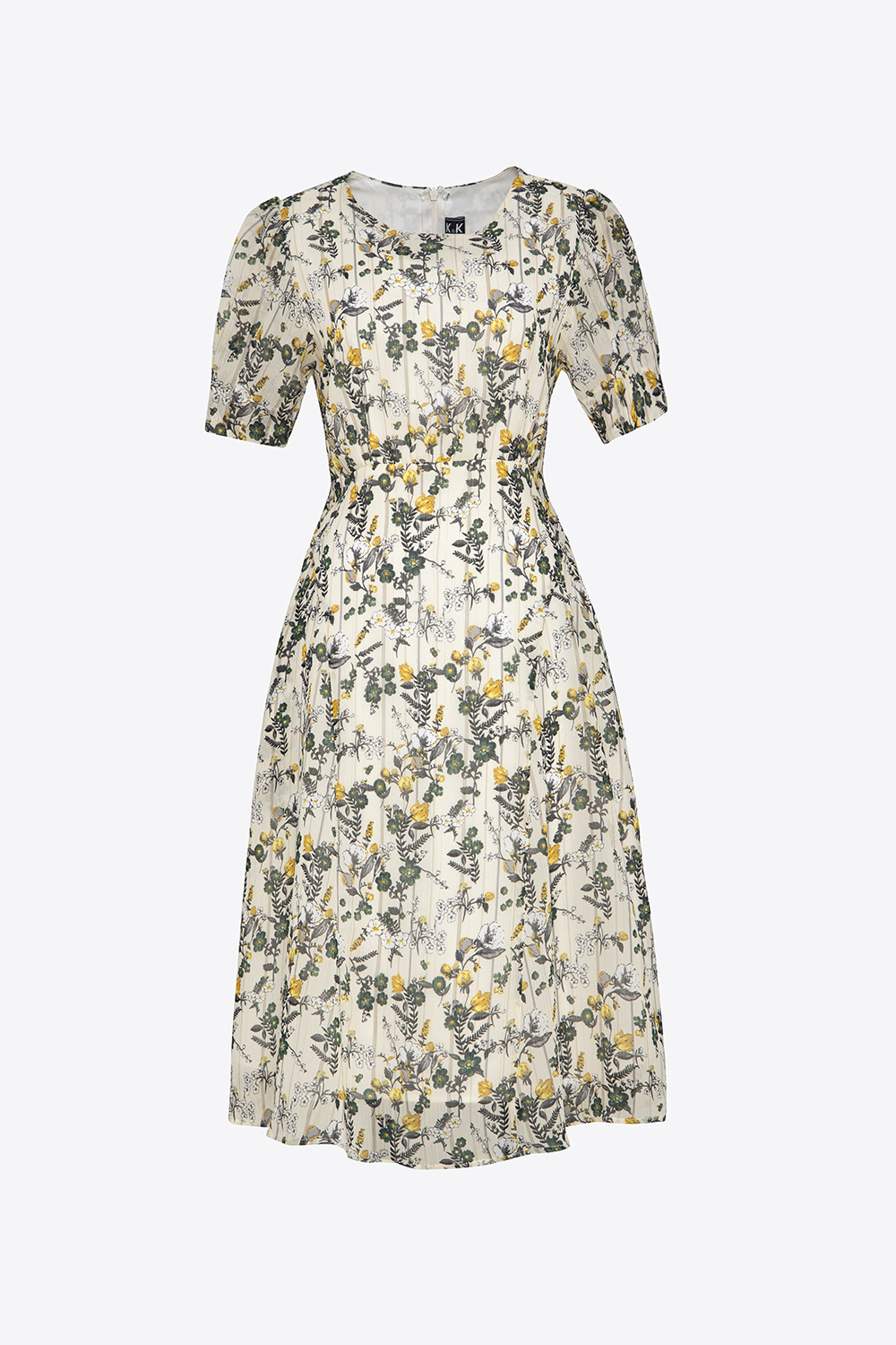 Đầm hoa công sở tay phồng 