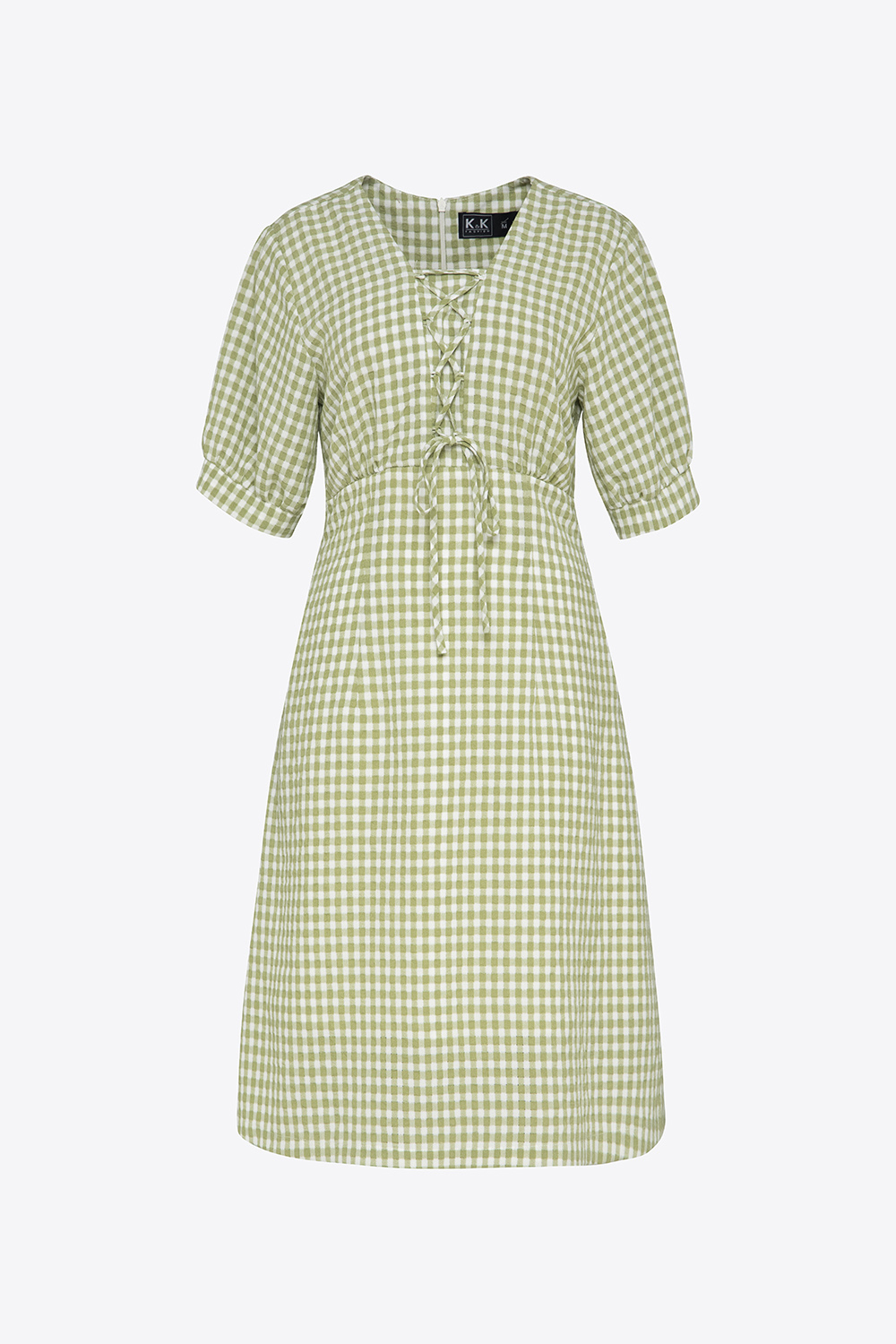 Đầm caro công sở nữ dáng A phối nơ 