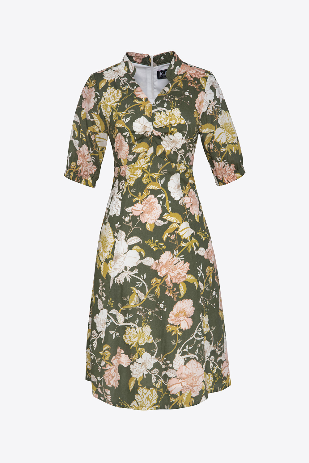 Đầm xòe hoa nhún ngực tay lỡ 