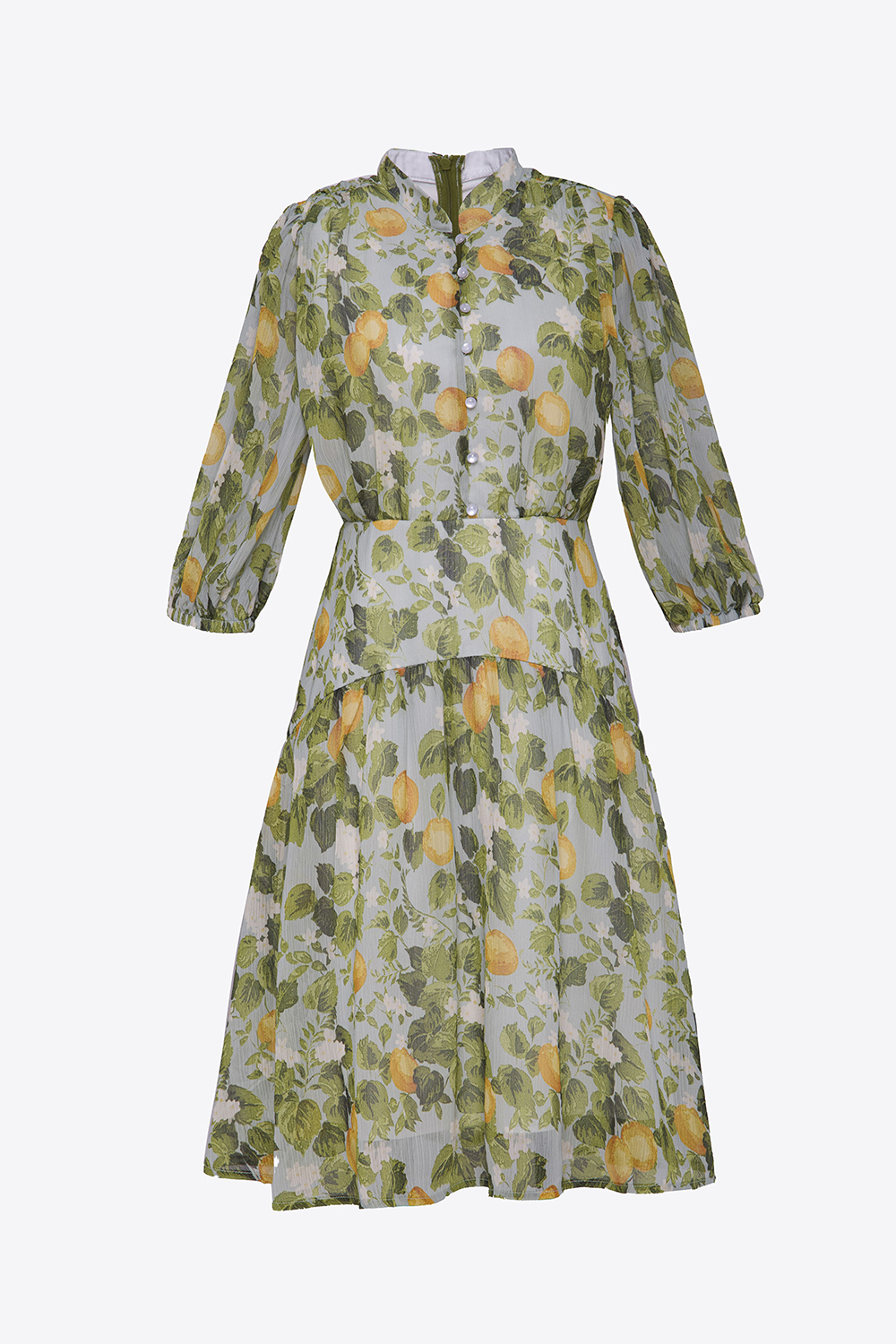 Đầm xòe nhấn eo họa tiết quả chanh 