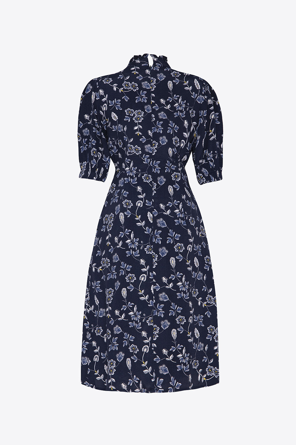 Đầm hoa dáng A phối nút nơ cổ