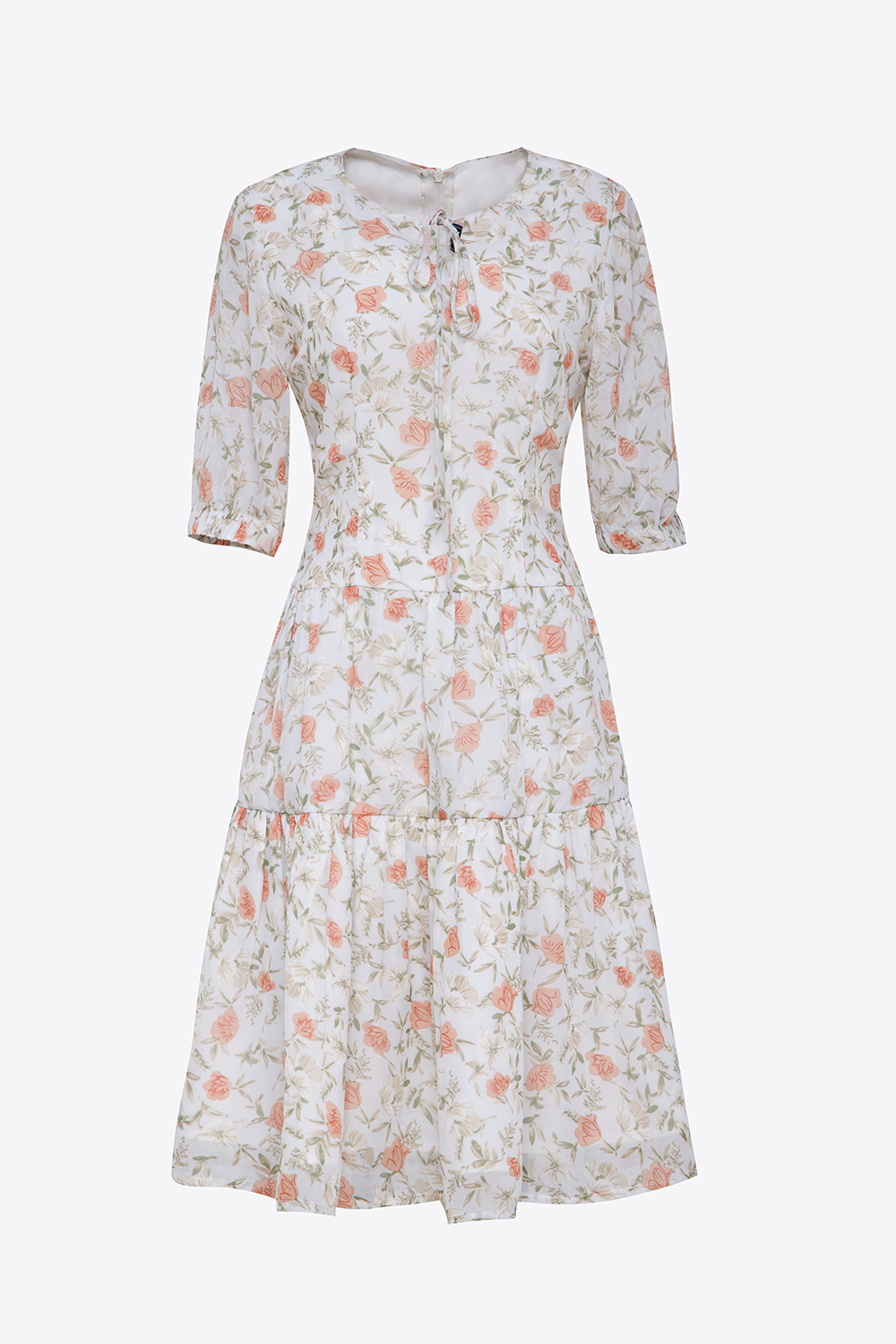 Đầm công sở họa tiết hoa dáng A hạ eo 