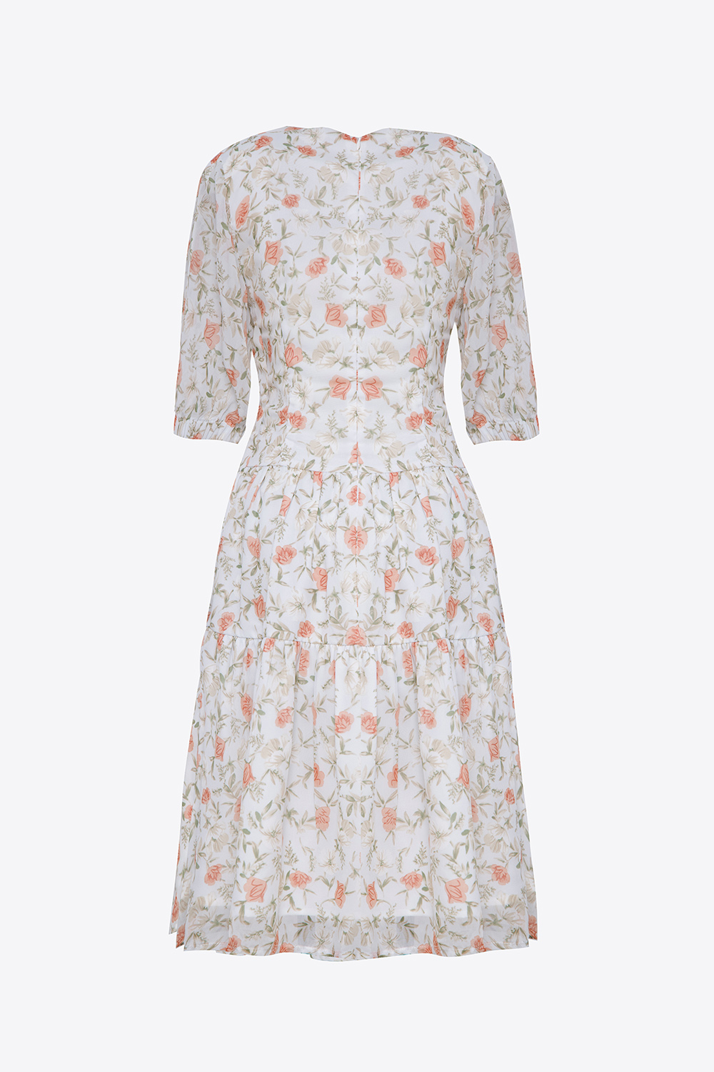 Đầm công sở họa tiết hoa dáng A hạ eo 