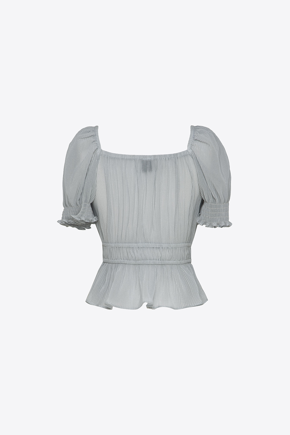 Áo kiểu xếp ly tay phồng cổ vuông 