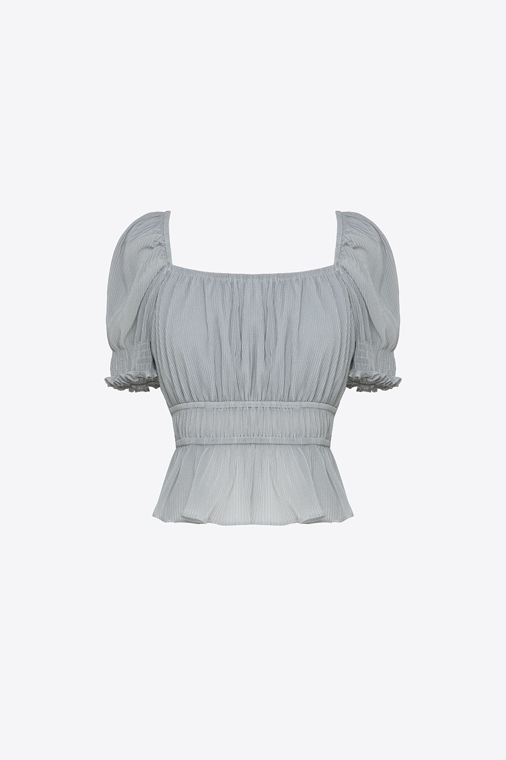 Áo kiểu xếp ly tay phồng cổ vuông 