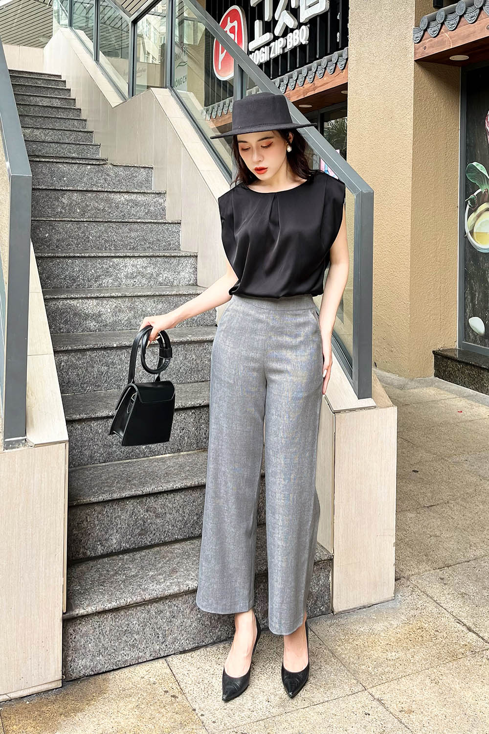 Quần công sở dáng lửng ống suông