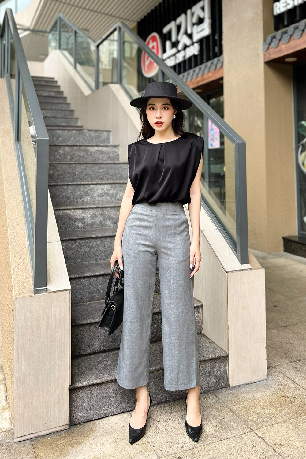 Quần công sở dáng lửng ống suông