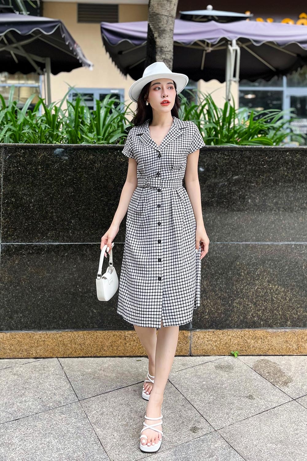 Đầm sơ mi caro nữ công sở 