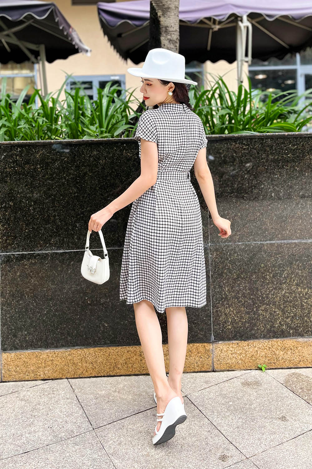 Đầm sơ mi caro nữ công sở 