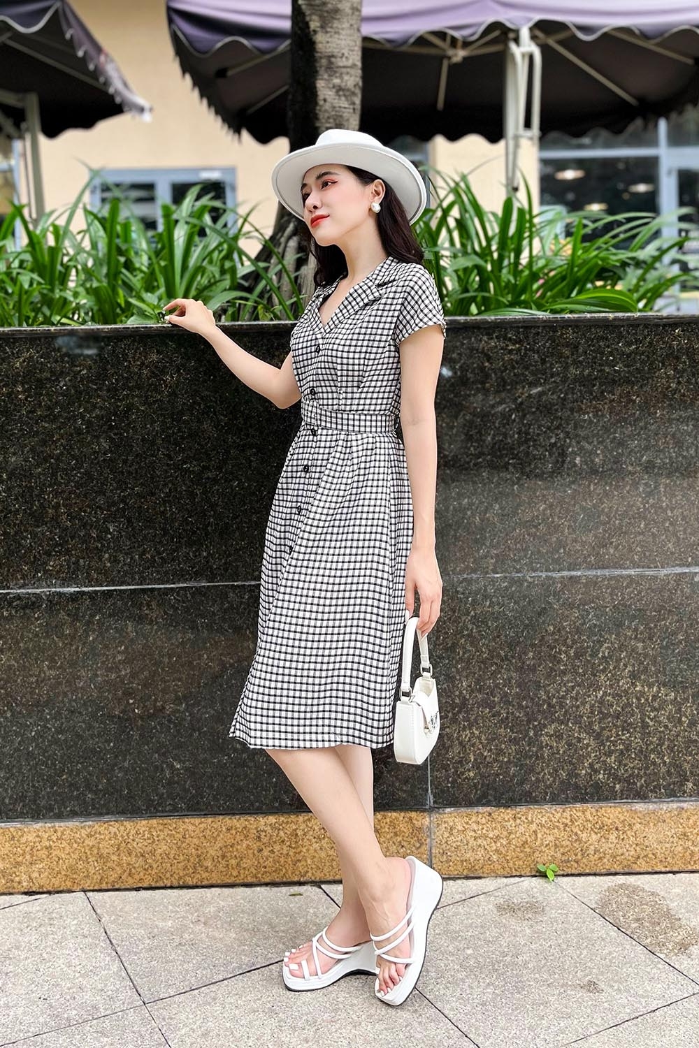 Đầm sơ mi caro nữ công sở 