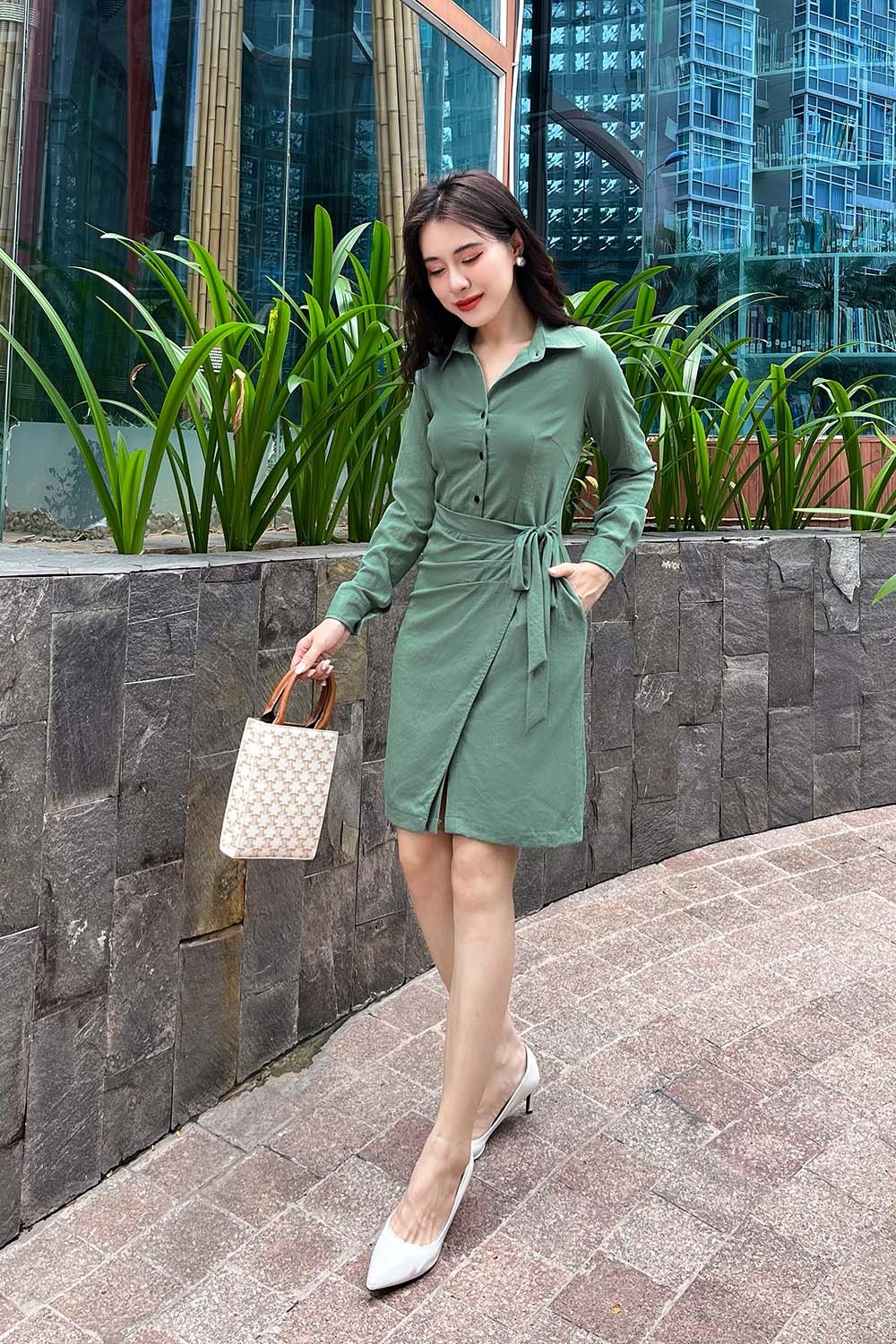 Đầm sơ mi công sở tùng đắp 