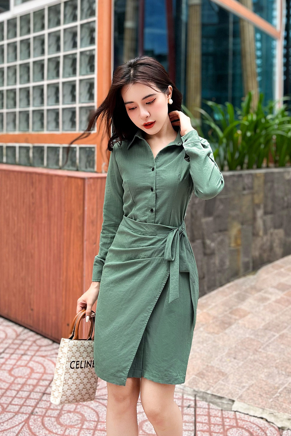 Đầm sơ mi công sở tùng đắp 