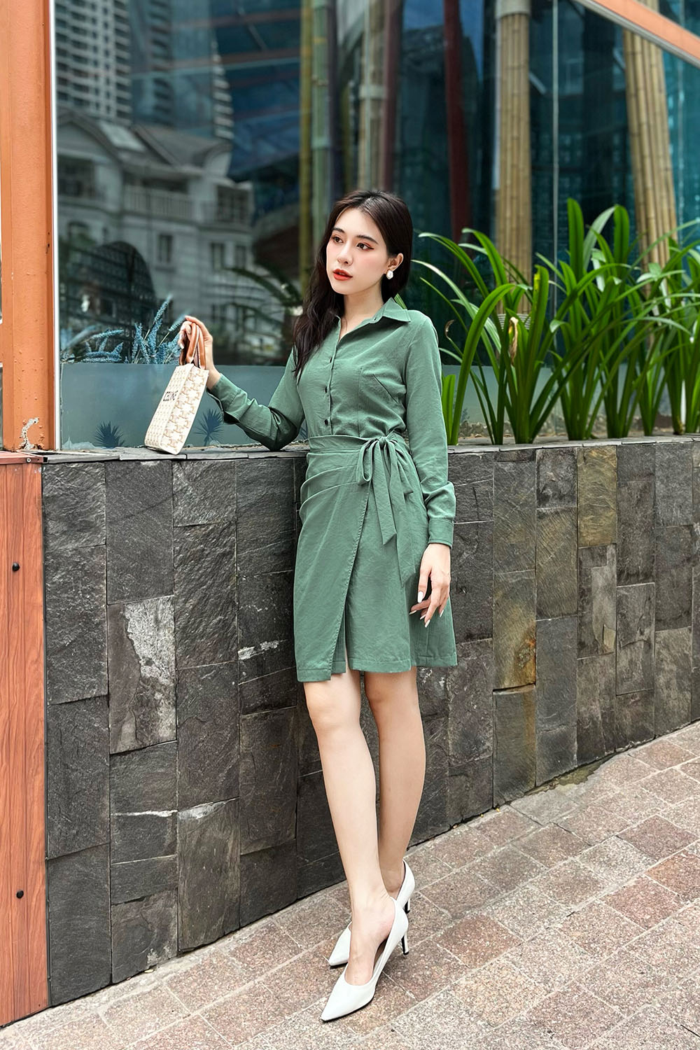 Đầm sơ mi công sở tùng đắp 