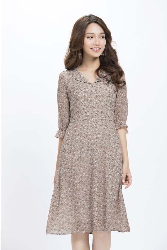 Đầm voan hoa nhí dáng xòe tay lỡ bo thun KK88-36