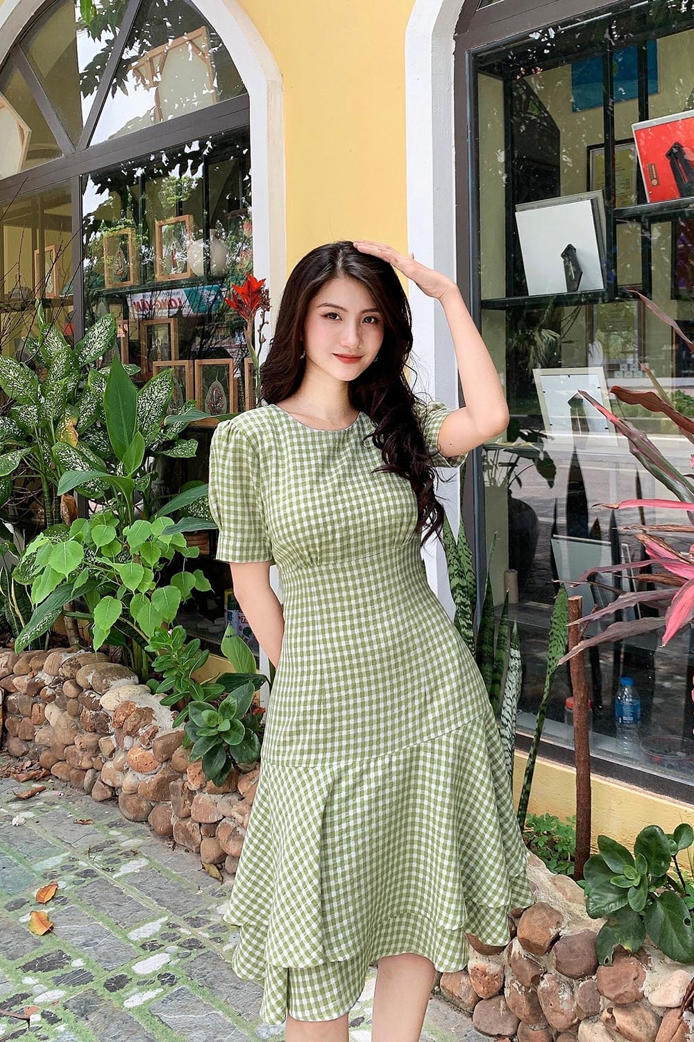 Đầm caro đuôi cá dáng A 