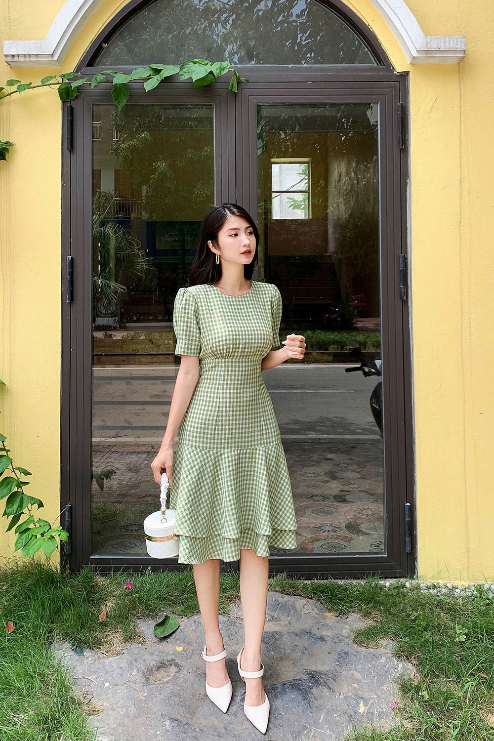 Đầm caro đuôi cá dáng A 