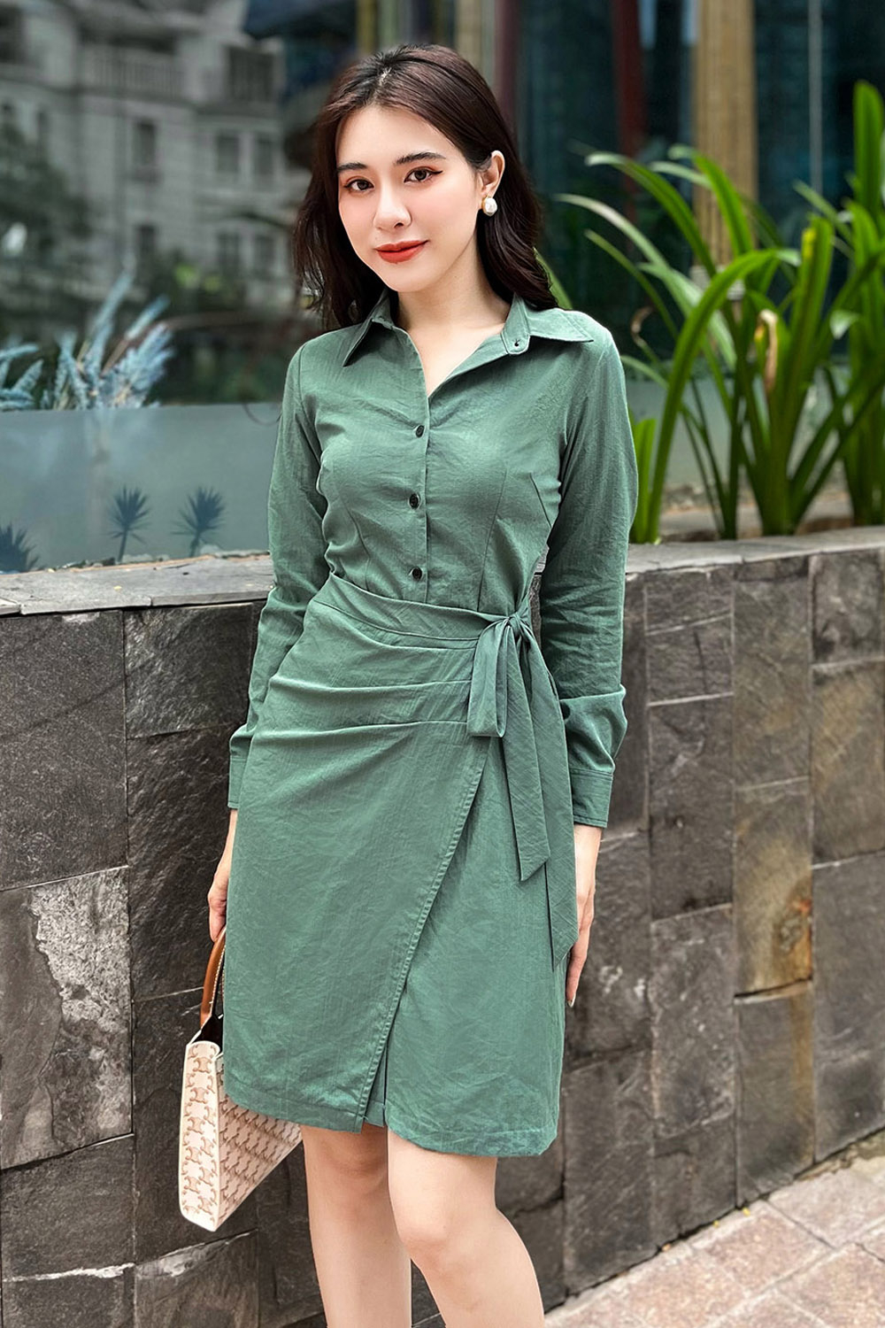 Đầm sơ mi công sở tùng đắp 