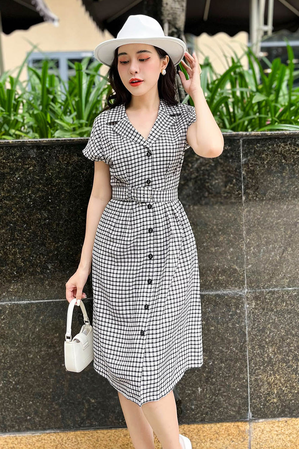 Đầm sơ mi caro nữ công sở 