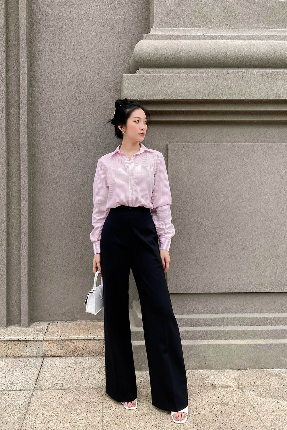 Áo sơ mi nữ công sở sọc hồng trắng 