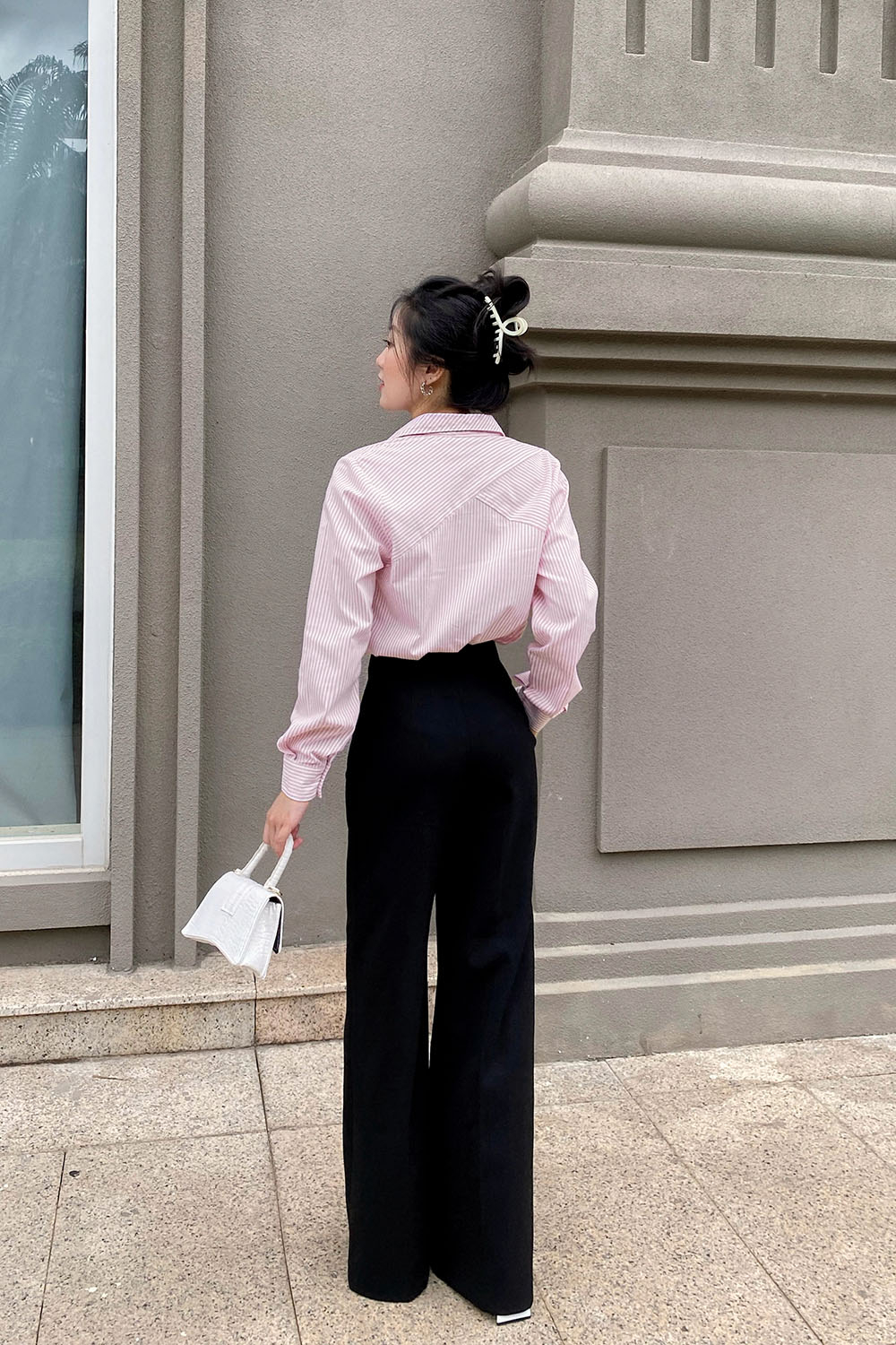 Áo sơ mi nữ công sở sọc hồng trắng 