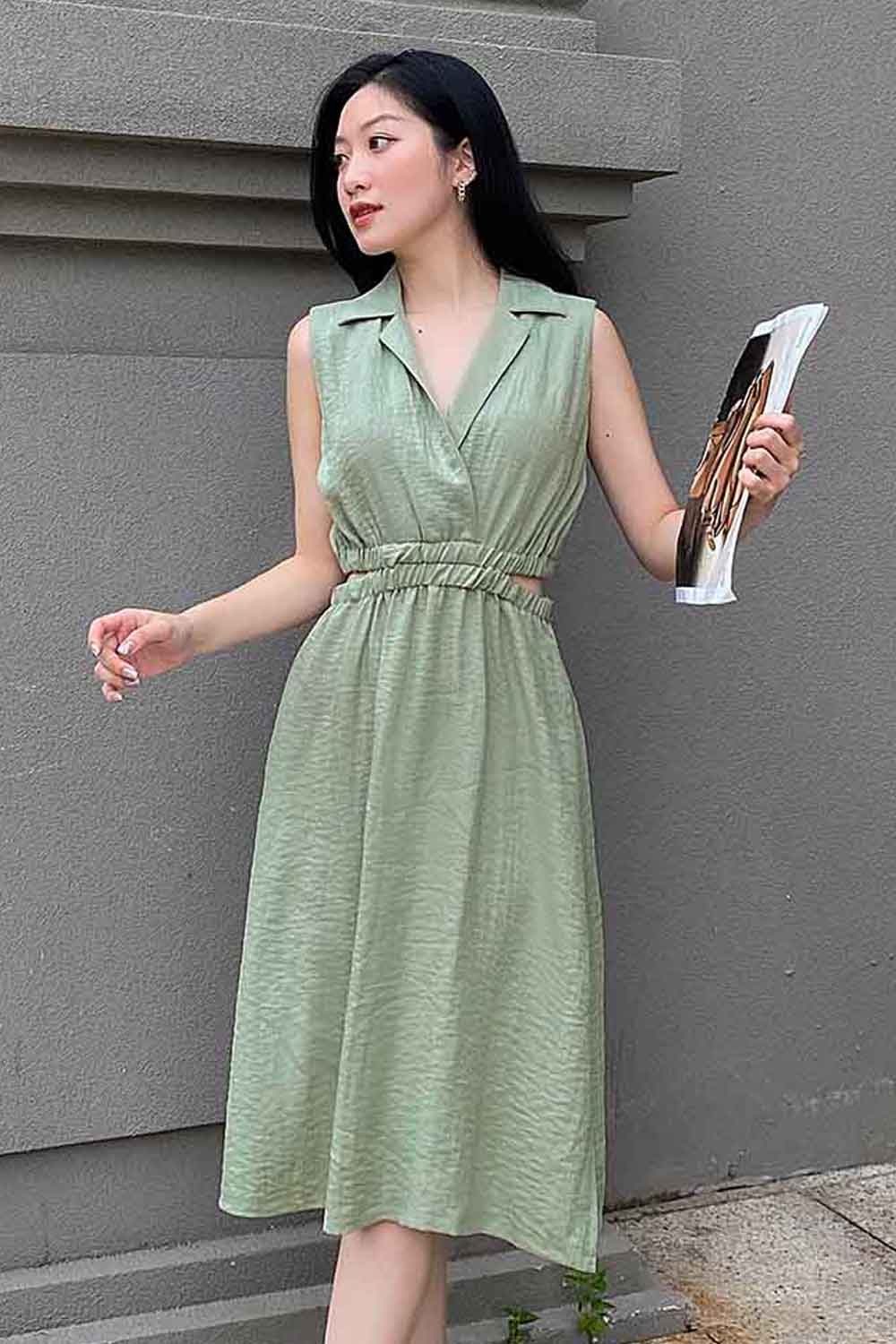 Đầm chữ A eo bo chun cut-out 