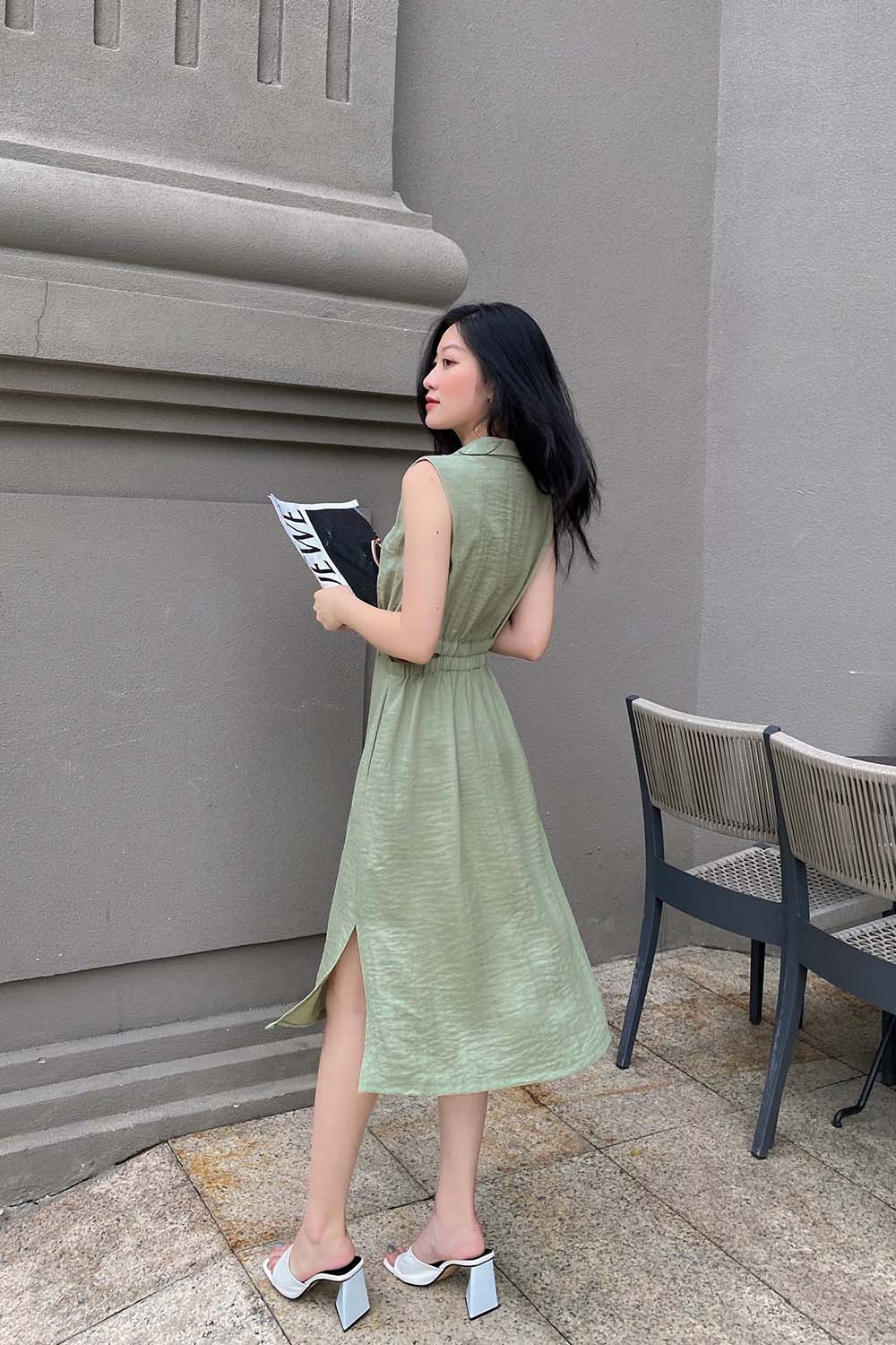 Đầm chữ A eo bo chun cut-out 