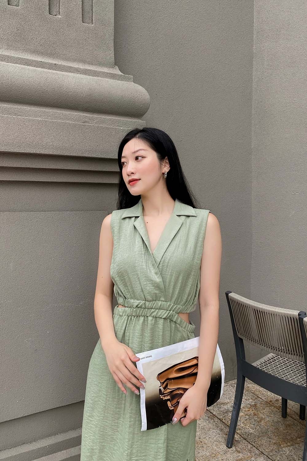 Đầm chữ A eo bo chun cut-out 