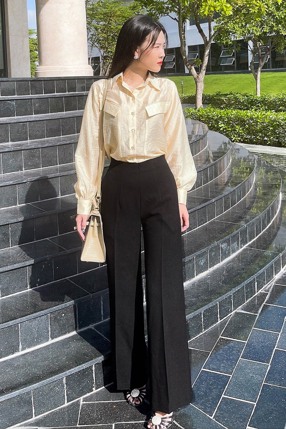 Áo sơ mi nữ công sở phối túi giả 