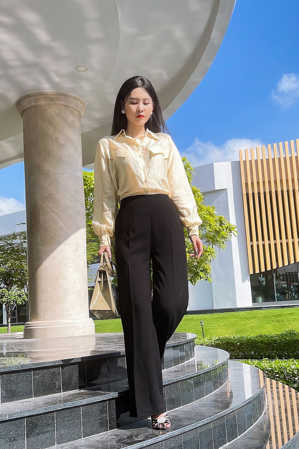 Áo sơ mi nữ công sở phối túi giả 