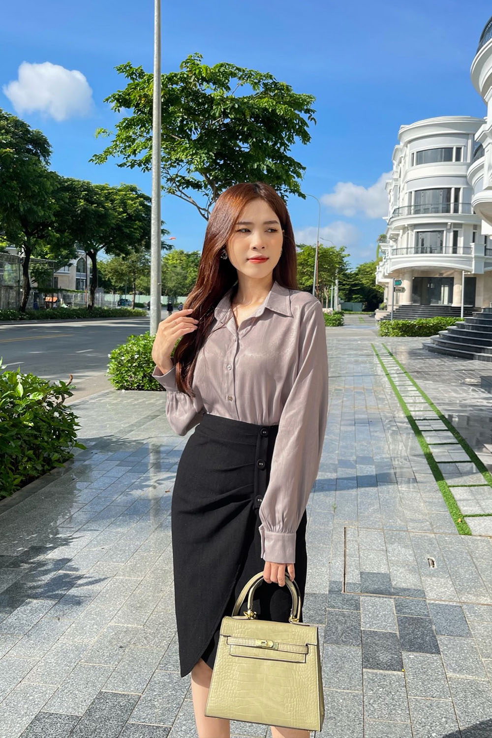 Áo sơ mi nữ trơn dài tay công sở 