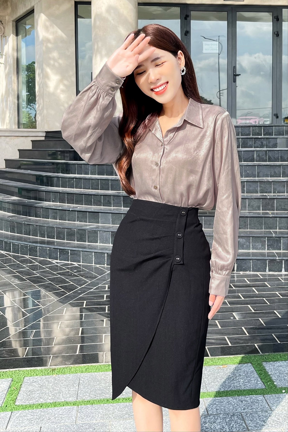 Áo sơ mi nữ trơn dài tay công sở 