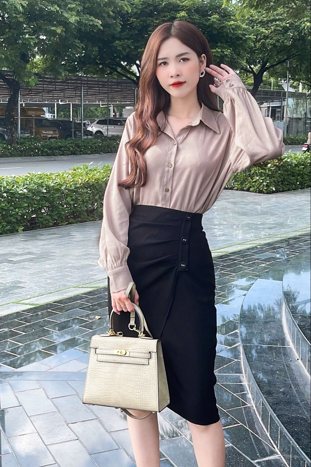 Áo sơ mi nữ trơn dài tay công sở 