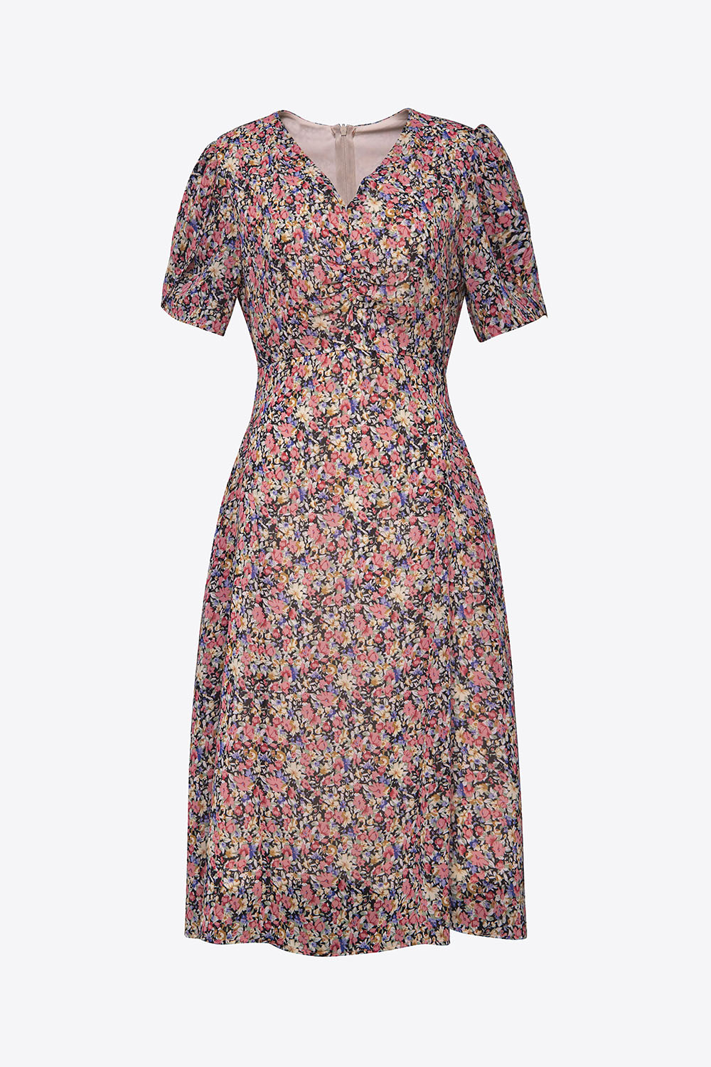 Đầm xòe hoa công sở cổ V 